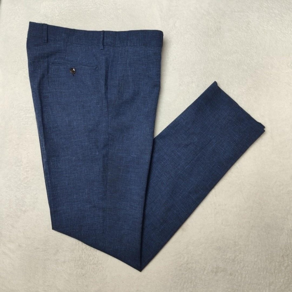 Ted Baker Pants Mens 36x35 Blue Slim Wool Cotton Linen Jerome Italy Dress Slacks